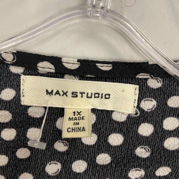 Max Studio Wide Leg Jumpsuit Polka Dot Cap Sleeve Belted Black/White Size 1X - Picture 8 of 8